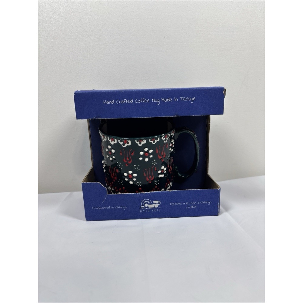 Myth Arts Green Red & White Handmade in Turkey‎ Embossed Ceramic Coffee Tea Mug